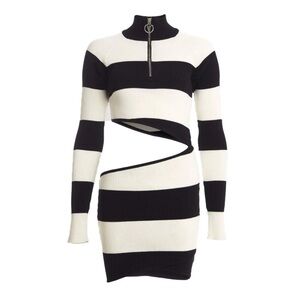 Filles A Papa Peggy Striped Cut Out Rib Knit Mini Dress